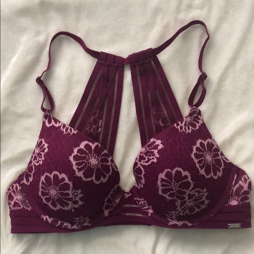 VS PINK lace purple racerback lightly lined bra